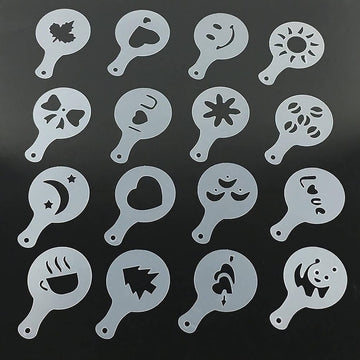 Coffee Stencil Set Perfect for Cappuccino Latte or Hot Chocolate 16pcs Plastic Coffee DIY Decorating Tool for Kitchen - Imported from UK